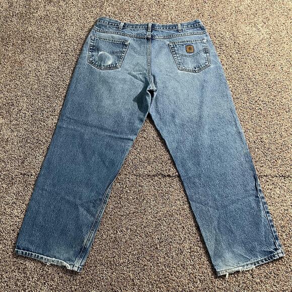 Carhartt Jeans Mens 40x32 Blue Loose Fit B167 DST Distressed Workwear Denim - Picture 1 of 9